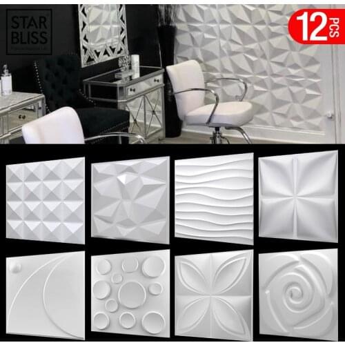 12 Pcs Decorative 3D Wall Panels in Diamond Design Matt White Wallpaper Mural Tile-Panel-Mold 3D wall stickers bathroom kitchen