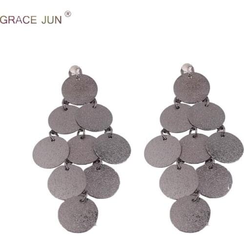 2018 New Vintage Multi-layer Round Shape Clip on Earrings No Pierced for Women Elegant Large Without Piercing Statement Earrings