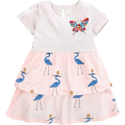 2021 Summer Sleeve Dress For Girl Baby Clothes Blue Dresses WIth Flamingo Butterfly