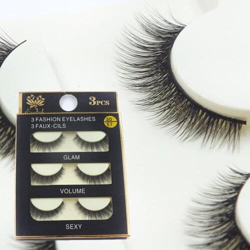 3D67 3pcs 3D False Eyelashes hand made fake lashes black cotton stalk natural long soft eye lash reuse daily eye extension