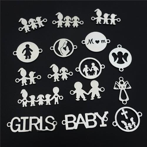 Stainless Steel Connectors Family Members Mom Son Daughter Twin Boys Baby Girls Diy Bracelet Jewelry Findings Component 5pcs lot