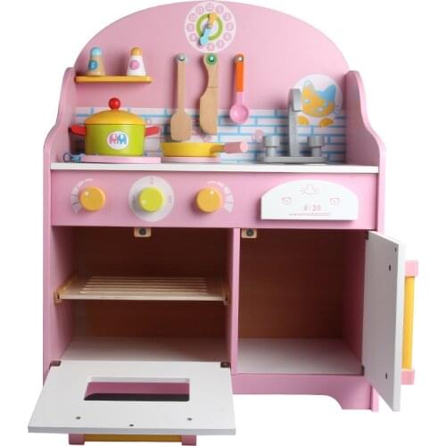 Children wooden Japanese-style simulation kitchen toys pink color kitchen cookware xet for kids Learning Cooking toys 36M