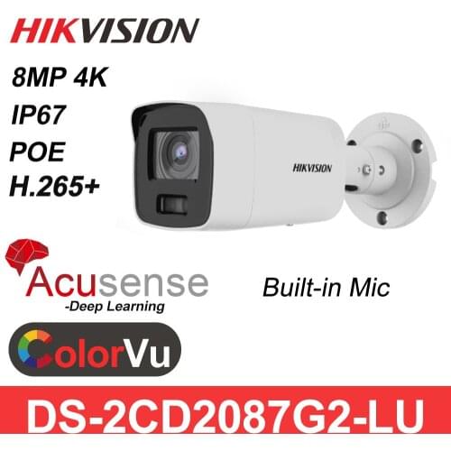Hikvision 4K 8 MP ColorVu Bullet Network AcuSense PoE IP Camera DS-2CD2087G2-LU Build in MiC Human and Vehicle Classification