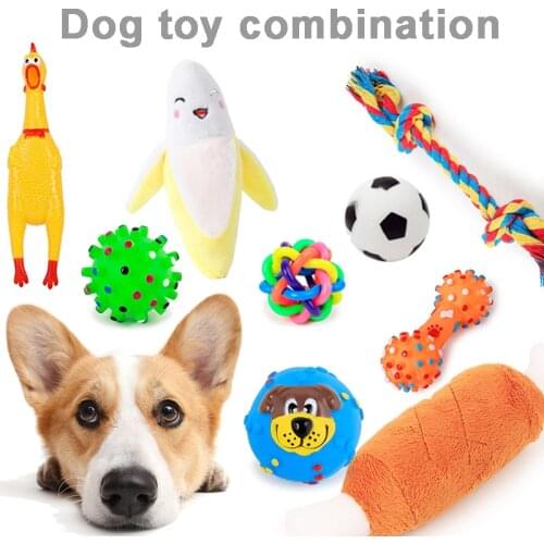 4 Pcs Dog Toys Pet Ball Bone Rope Squeaky Plush Toys Kit Puppy Lnteractive Molar Chewing Toy For Small Large Dogs Pug Supplies