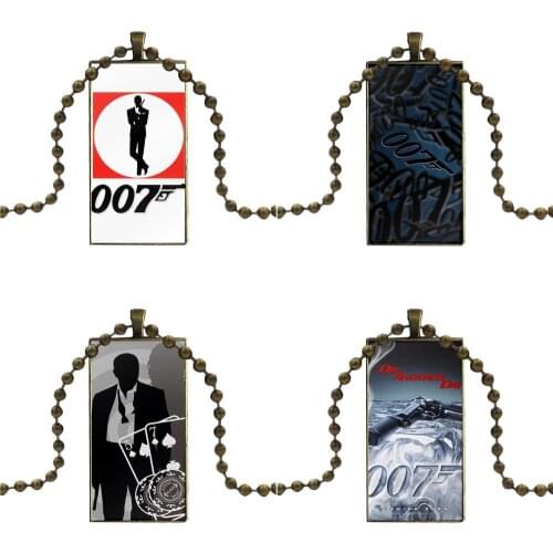 James Bond 007 Fullive For Unisex Party Gift Jewelry With Bronze Plated Glass Cabochon Choker Long Pendant Rectangle Necklace