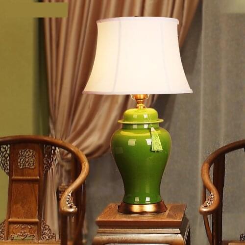 Chinese Table Lamp Bedroom Bedside Cabinet Lamp Living Room Retro Study Chinese Hotel Teahouse Club Copper Green table lamp
