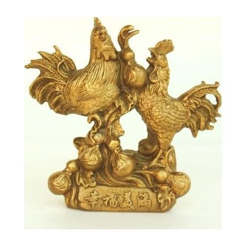 Chinese Creative Personality Exquisite Brass Carving Pure Brass Two Chickens Small Animal Statue Decoration