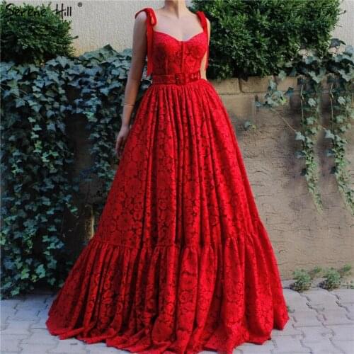 Red Flowers Lace Sashes A-Line Evening Dresses 2020 Sleeveless Sexy Fashion Formal Dress Serene Hill LA70405