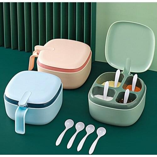 Kitchen seasoning pot salt pot seasoning box seasoning box color contrast flavor pot bottle multi grid with lid household
