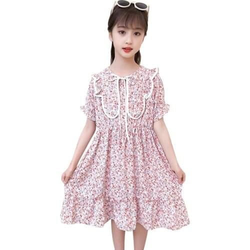 Summer Dress Girl Floral Pattern Dresses For Girl Casual Style Party Dress Child Teenage Girls Clothing 6 8 10 12 14