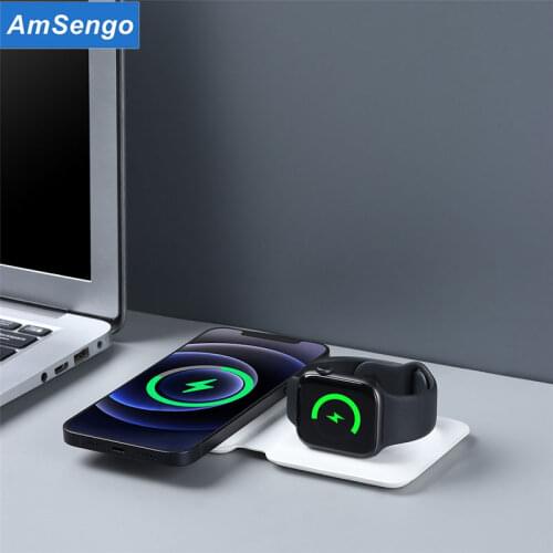 Amsengo 20W 2 in 1 Magnetic Wireless Charger For iPhone 12 Pro Max PD Qi Fast Wireless Charging Induction Pad Magnet Charger