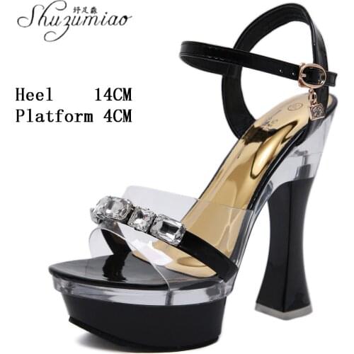 Model Large Size Pole Dance Shoes Women Sexy Rhinestone Nightclub Thick Heel 14CM Super High Heel Sandals Female Show Striptease