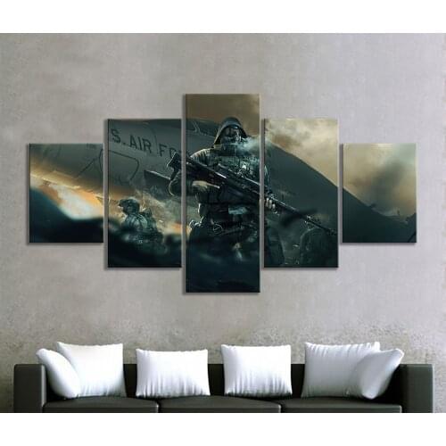 Home Decor Modular Canvas Picture 5 Piece Air Force Soldiers Sniper Game Painting Poster Canvas Painting Wholesale