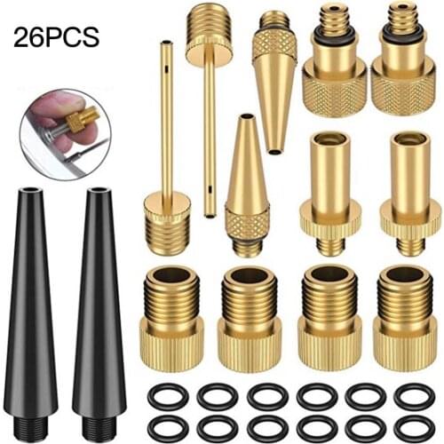 26pcs Copper Bicycle Valve Adapter Set Bike Tire Pump Adapter Kit Inflator Pump Accessory