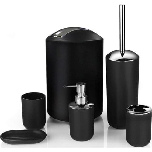 6Pcs Bathroom Accessories Set Plastic Washing Tools Toothbrush Cup Soap Dish Toilet Brush Trash Can Home Supplies
