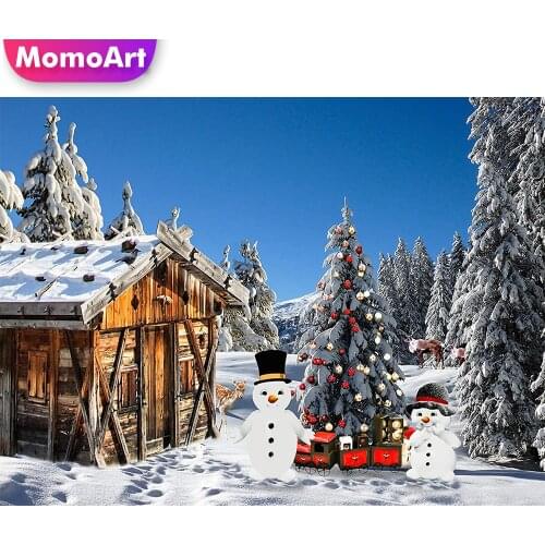 MomoArt Diamond Painting House Diamond Mosaic Tree Landscape Full Drill Square Embroidery Snowman Cross Stitch Winter Home Decor