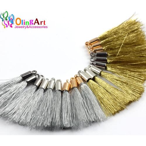 OlingArt 30mm 12/24Pcs Gold silver Mix Color Nylon Tassel Charm Necklace Earring Tassels DIY Jewelry Making Straps Keychain 2019