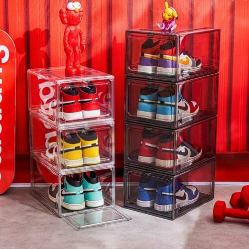 PET Dustproof Clear AJ Display Shoebox Sneakers Sports Shoe Box Household Collectible Lego Toys Storage Box with Magnetic Door