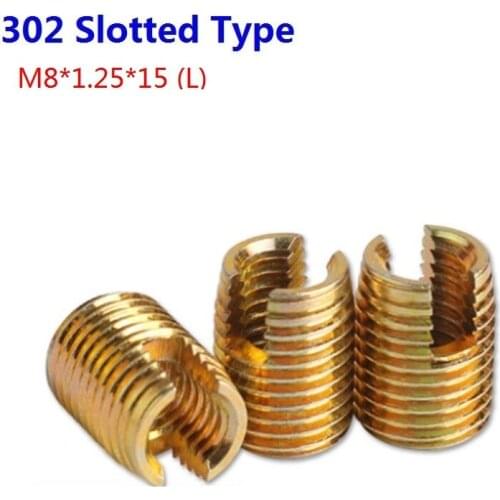50PCS/LOT M8 Galvanized Self Tapping Insert Screw Bushing 302 Slotted Type Wire Thread Insert Nut Repair Screws M8*1.25*15 (L)