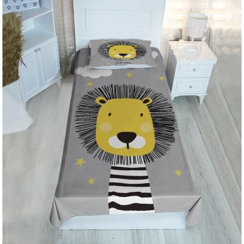 Grey single bed cover animal Lion star patterned velvet fabric Free Shipping quality product kids room decoration baby room