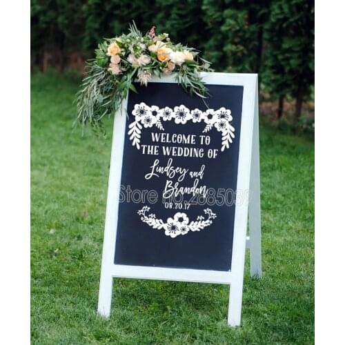 Retro Wedding Wall Sticker Floral Rustic Style Art Wedding Decor Vinyl Personalized Chalkboard DIY Poster Removable Decals LC312