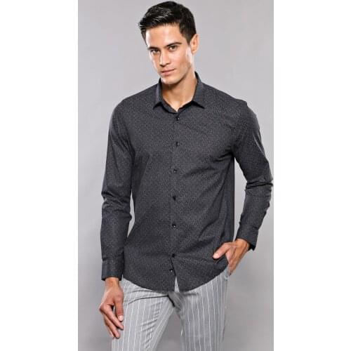 Patterned Long Sleeve Dark Grey Shirt