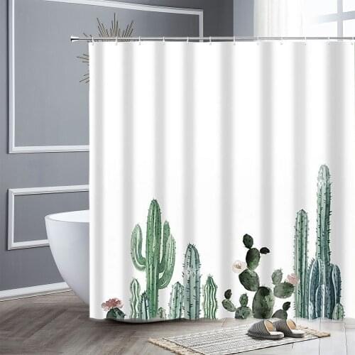 Tropical Plant Cactus Shower Curtain Sets Waterproof Polyester Fabric Bathroom Curtains Bathroom Decor Bath Accessories Screen