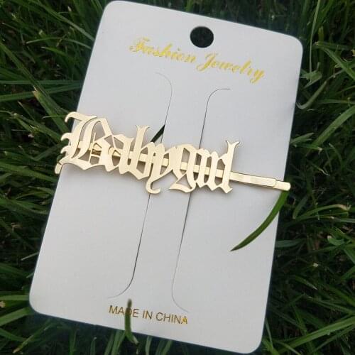 Hair Jewelry Babygirl Hairpin Old English Letters Pince Cheveux Femme Birthday Gift Gold Filled Hair Clip For Women