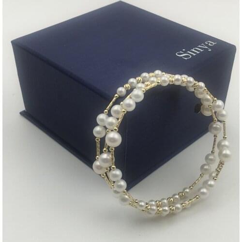 Sinya Natural pearls 18k AU750 gold tube beads Multi-layer Bangles bracelet for women girl Mom lover 2019 New arrival Hot sale