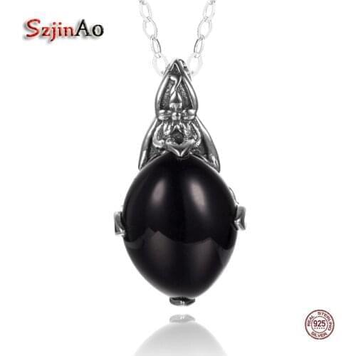 Szjinao Real 925 Sterling Silver Ship Anchor Pendant Star Black Agate Necklace Fashion Jewelry Gift For Women Wholesale Noel
