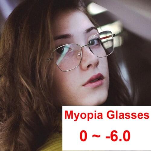 2021 Trendy Office Optical Myopia Glasses Women Anti Blue Light Metal Pink Glasses Frame Prescription Shortsighted Eyewear -2 -3