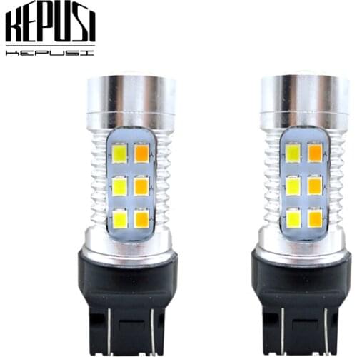 2x 7443 7444 T20 W21/5W Dual-Color White/Amber LED Bulbs For Driving/Parking DRL Light Front Turn Signal Light DRL 12V 24V