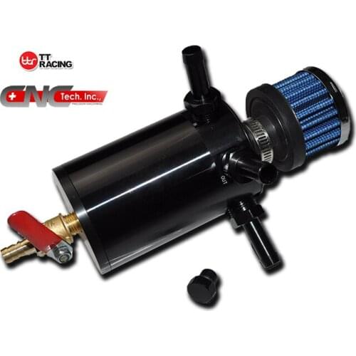 3NPT_BK - Baffled Aluminum Oil Catch Breather Can Reservoir Tank fits Ford BMW Dodge GM Black