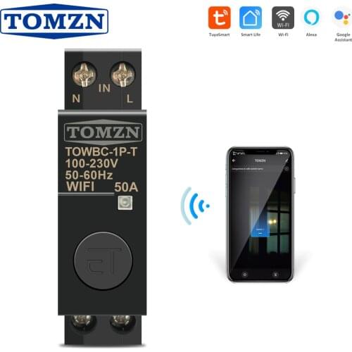 Din Rail WIFI Circuit Breaker Smart Switch Remote Control by Smart Life TUYA for Smart Home 18mm 32A 50A TOMZN Mini TOWBC-1P-T