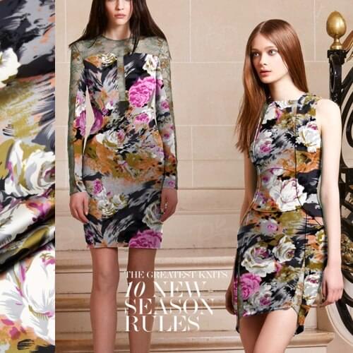 CNUM SP868 Pure Silk/ Rose, Oil Painting /Silk Fabric 93% Silk 7% Spandex Elastic/ Width 1.18yd Thickness 19mm/ Unit: m