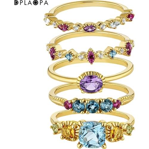 DPLAOPA 925 Sterling Silver Gold Coated Silver Topaz Ring Thick Rainbow CZ Colorful Crystal Popualr 2021 Wpmen Wedding Jewelry