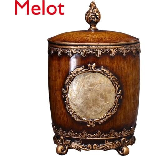 European-Style Creative with Lid Trash Can Living Room Storage Bucket Craft Decoration round with Lid Dust Basket