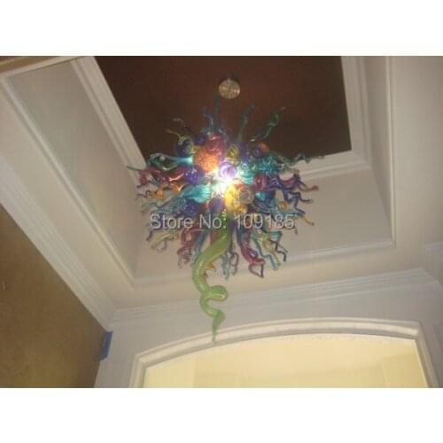 European Style High Ceiling Decor Multi color Blown Glass Lighting Chandeliers with led lights