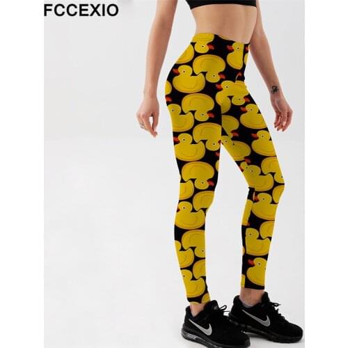 FCCEXIO Yellow Duck 3D Print Womens Pants Push Up Running Sports Leggings Slim Pants Female Casual Trousers Fitness Leggings