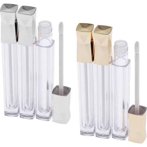 3pcs 5ML Empty Lip Gloss Containers Tube with Applicator Wand for DIY Lip Refillable Makeup, Optional Colors