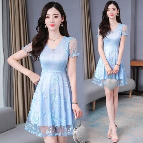 5XL Plus Size V-Neck Dress Women Elegant Sweet Hallow Out Lace Dress 2021Summer Sexy Party Dress Princess Slim Dresses Vestidos