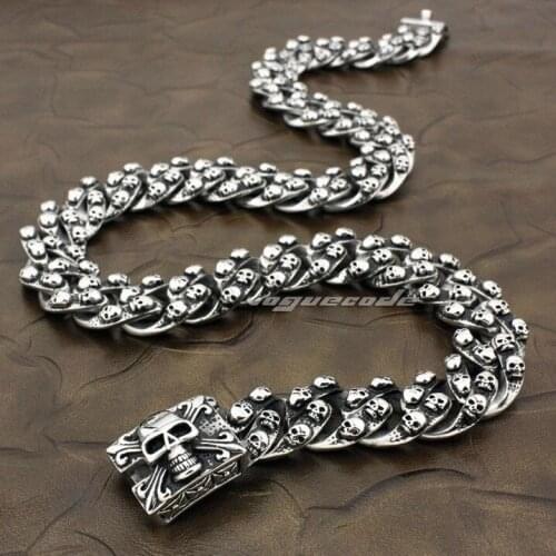 Huge and Heavy Punk Rocker Fashion Chain Solid 316L Stainless Steel Cool Mens Biker Domineering Skulls Necklace 5Q012N 18"~36"