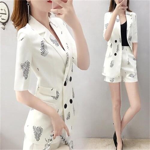 Fashion suit shorts suit women summer New high-end Large size casual print suit two-piece suit women size S-2XL
