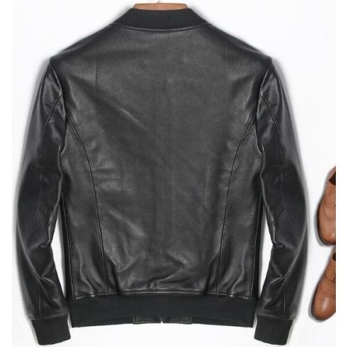 Mens Real Jacket Men Sheep Skin Slim Fit Luxury Brand Genuine Leather Coat Stand Collar Winter Autumn Spring Plus Size