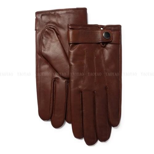 Men Winter Warm Genuine Leather Wool Gloves Male Crafted Lined Thicken Hot WindProof Riding Mittens Woollen Brown Dress Luvas
