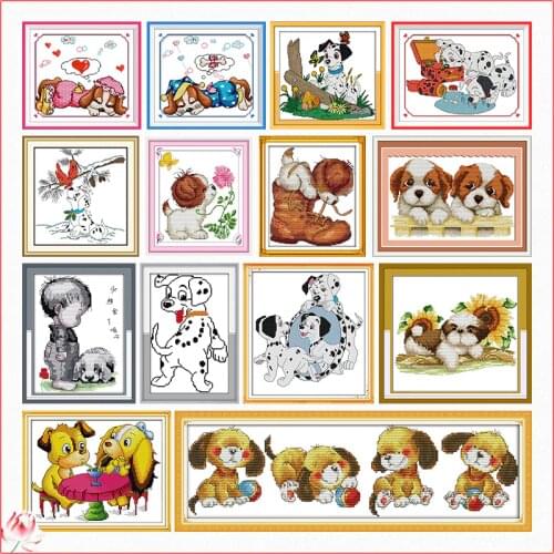 The Cartoon Dog Series Pattern Cross Stitch Kit DIY Cute Animal 14CT 11CT Count Canvas Printing Embroidery Set Needlework Crafts