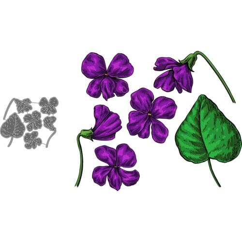 Violet Flower And Leaves Set Paper Cut Metal Craft Dies Card Making Stencils Diy Manual Scrapbooking New Embossing Dies 2021