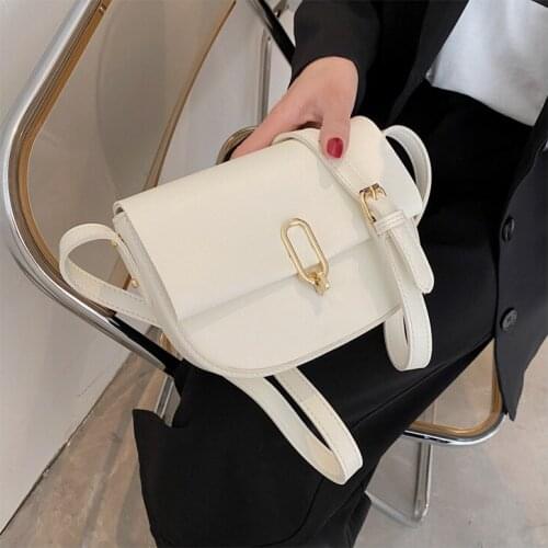 Solid Color Pu Leather Small Saddle Crossbody Bags for Women 2021 Summer Travel Fashion Simple Shoulder Handbag and Purse