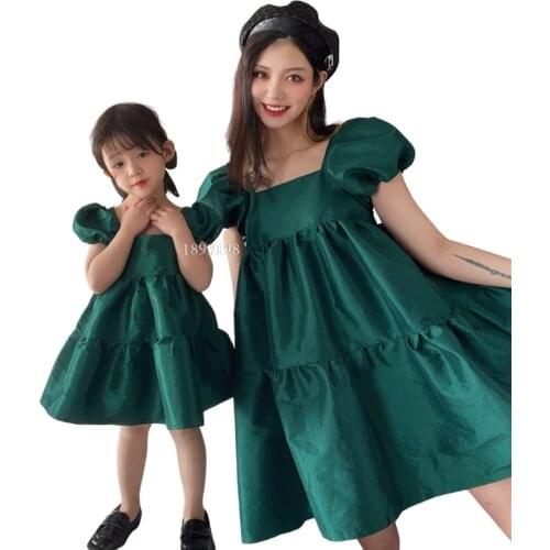 2021 Spring Summer Mother Daughter Match Ing Dress Girls Mom Fashion Puff Sleeve Doll Dress Family Matching Outfits
