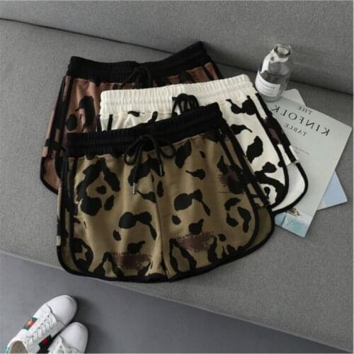 Fashion Summer Leopard Printed Shorts Women Summer Sexy Sweatshorts Loose Drawstring Elastic Waist Pocket Casual Beach Sweatshor